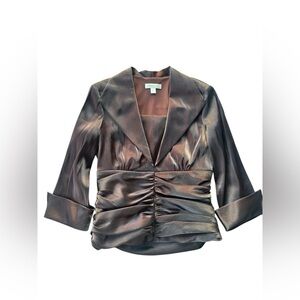 Vintage Y2K Coldwater Creek Brown Satin Blouse Corset Ruched Waist Size 6